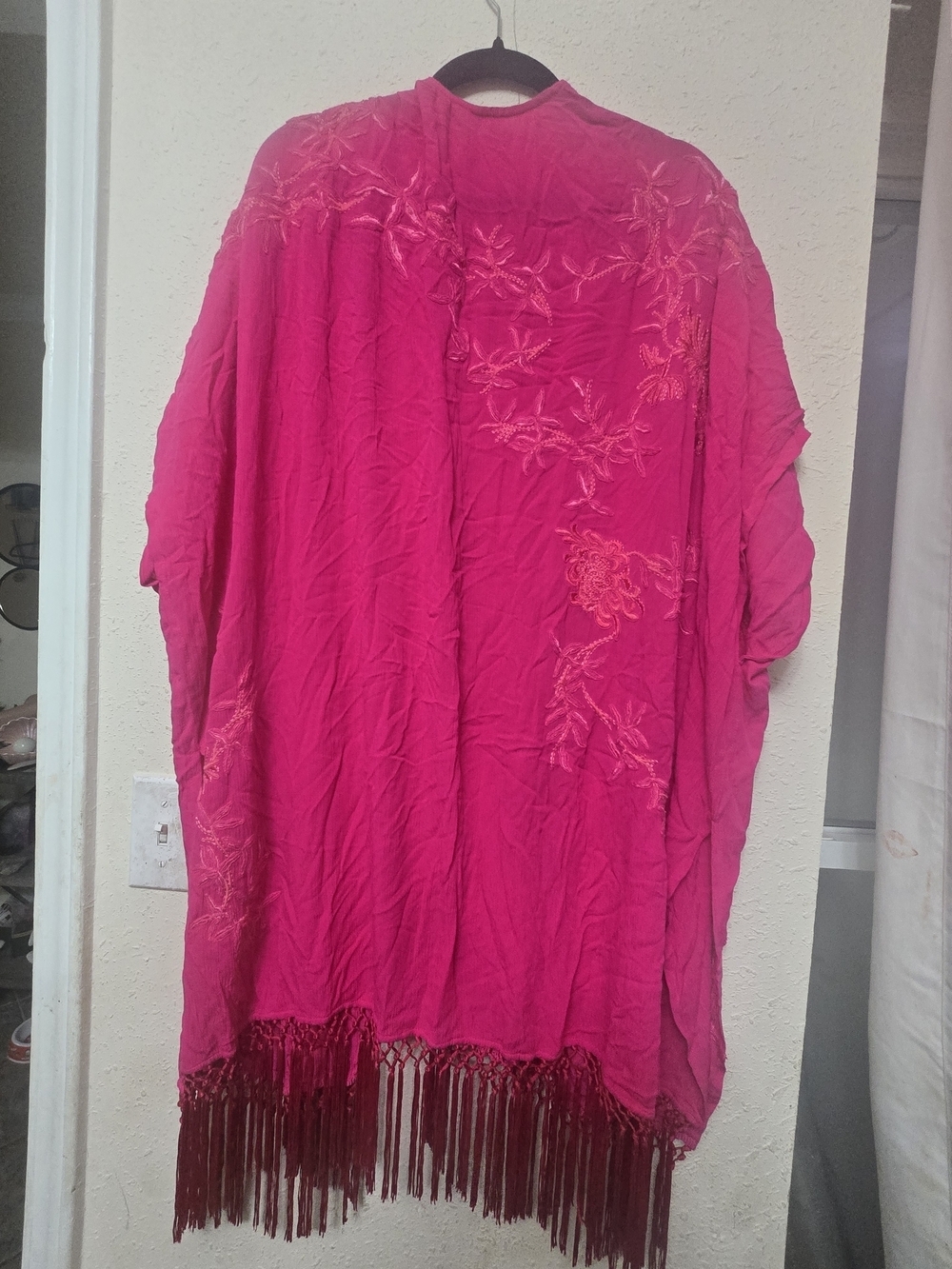 Chico's Hot Pink Floral Fringe Kimono - Picture 4 of 6